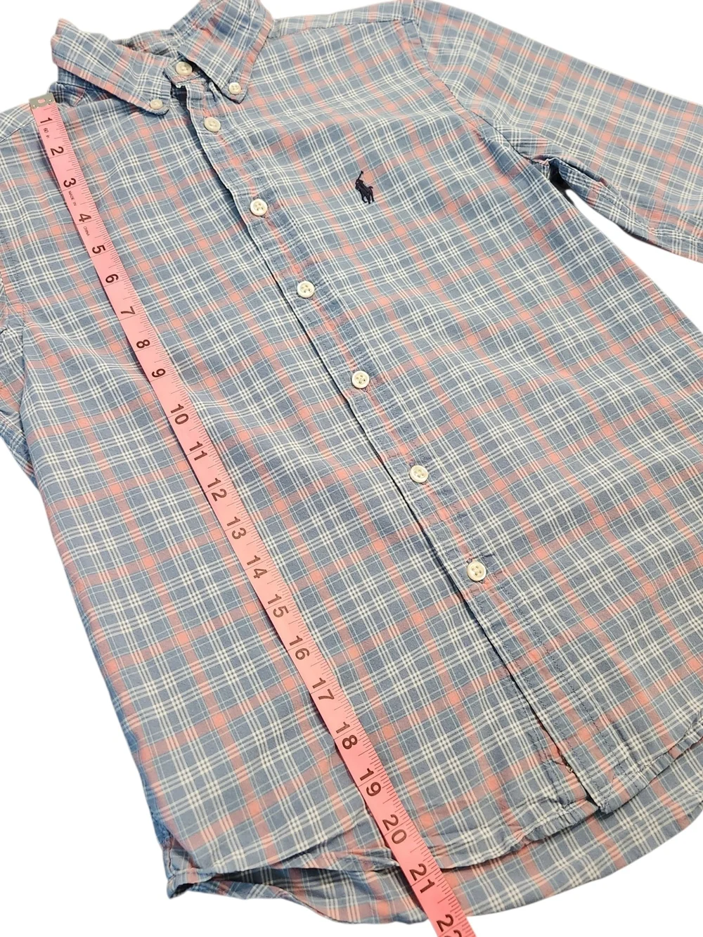 Ralph Lauren Boys Kids Size M 8-10 Plaid Blue Pink Button-Down Shirt Polo Pony